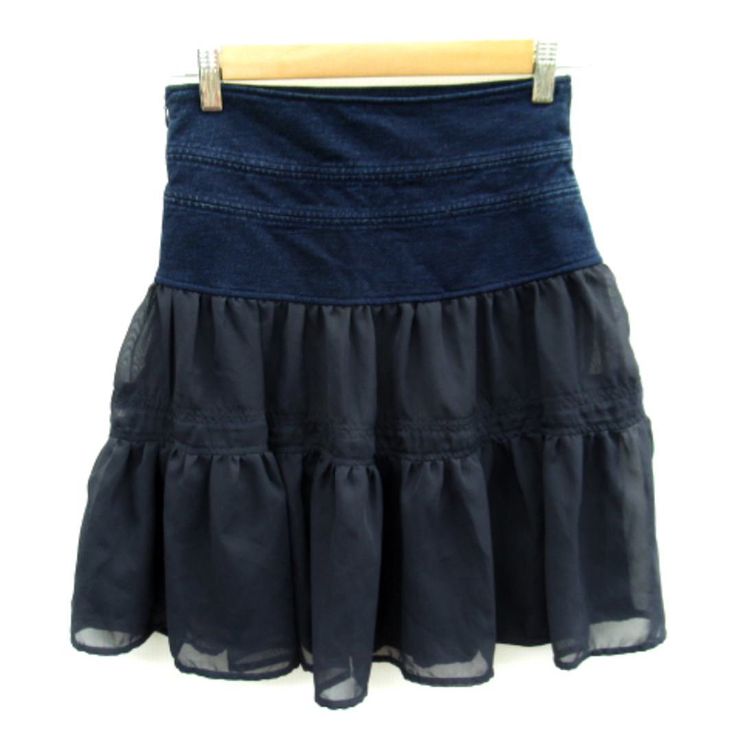 en recre(アンレクレ)のアンレクレ フレアスカート ミニ丈 切替 ティアード シフォン 2 紺 レディースのスカート(ひざ丈スカート)の商品写真