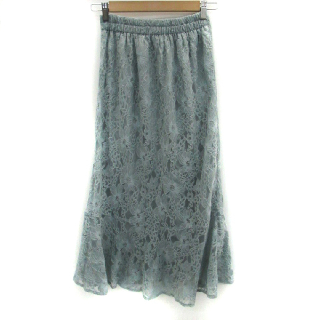 GRL(グレイル)のグレイル GRL フレアスカート ロング丈 レース 刺繍 M ブルーグレー レディースのスカート(ロングスカート)の商品写真