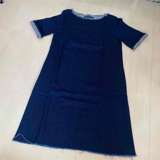 ザラ(ZARA)のZARA デニム　ワンピース　ミニ　フリンジ　半袖(ミニワンピース)