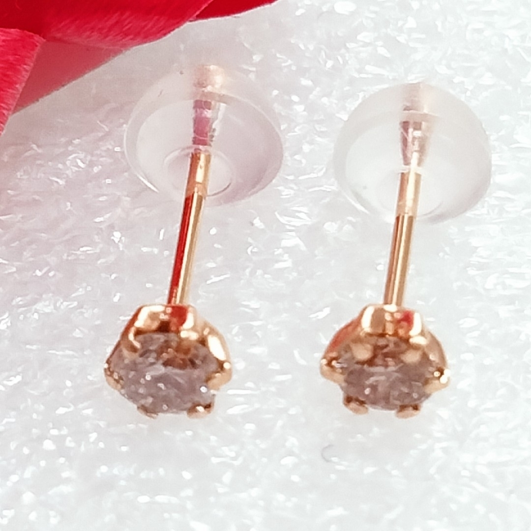 新品Ｋ18ピンクゴールド天然ピンクダイヤモンド????ピアス計0.20CT 8番 7