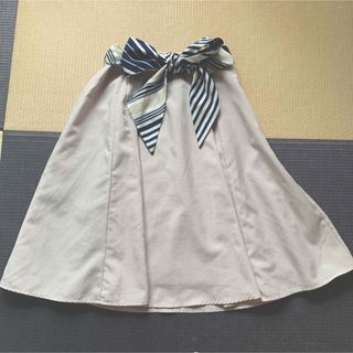 ミッシュマッシュ(MISCH MASCH)のミッシュマッシュ☆ピンクベージュ☆リボンフレアスカート☆布ベルト2種☆ストライプ(ひざ丈スカート)