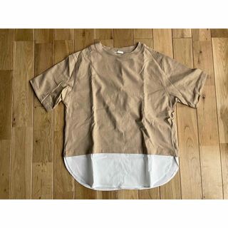 ジーユー(GU)の新品 GU シャツテールコンビネーションチュニックT 5分袖 重ね着風 S(Tシャツ(半袖/袖なし))