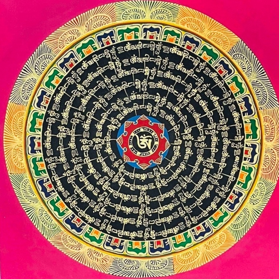 【 チベット密教　新品　1点物 】手描き　タンカ　曼荼羅　マンダラ　梵字　c7