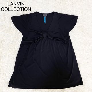 ランバンコレクション(LANVIN COLLECTION)のランバンコレクション【美品】半袖カットソー 40 L位 黒 チュニック トップス(カットソー(半袖/袖なし))