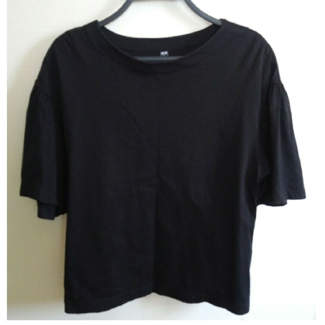 UNIQLO(ユニクロ)のユニクロ　マーセライズコットンギャザースリーブTシャツ　レディース　M レディースのトップス(Tシャツ(半袖/袖なし))の商品写真
