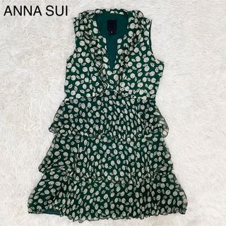 アナスイ(ANNA SUI)のアナスイ【シルク100% 美品】ノースリーブワンピース チュニック ドレス M位(ひざ丈ワンピース)