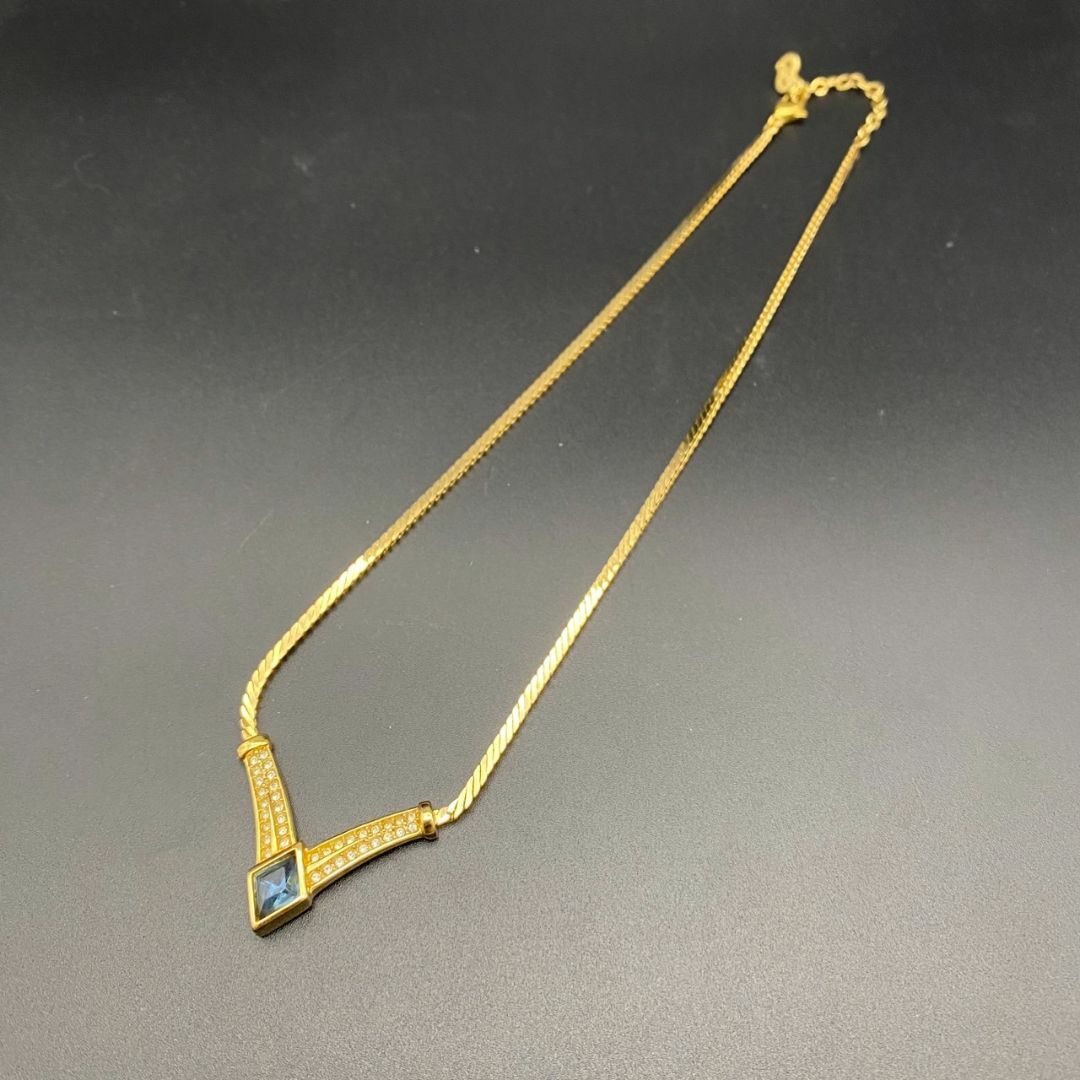 【美品】クリスチャンディオール 2カラーストーン ゴールド ネックレス