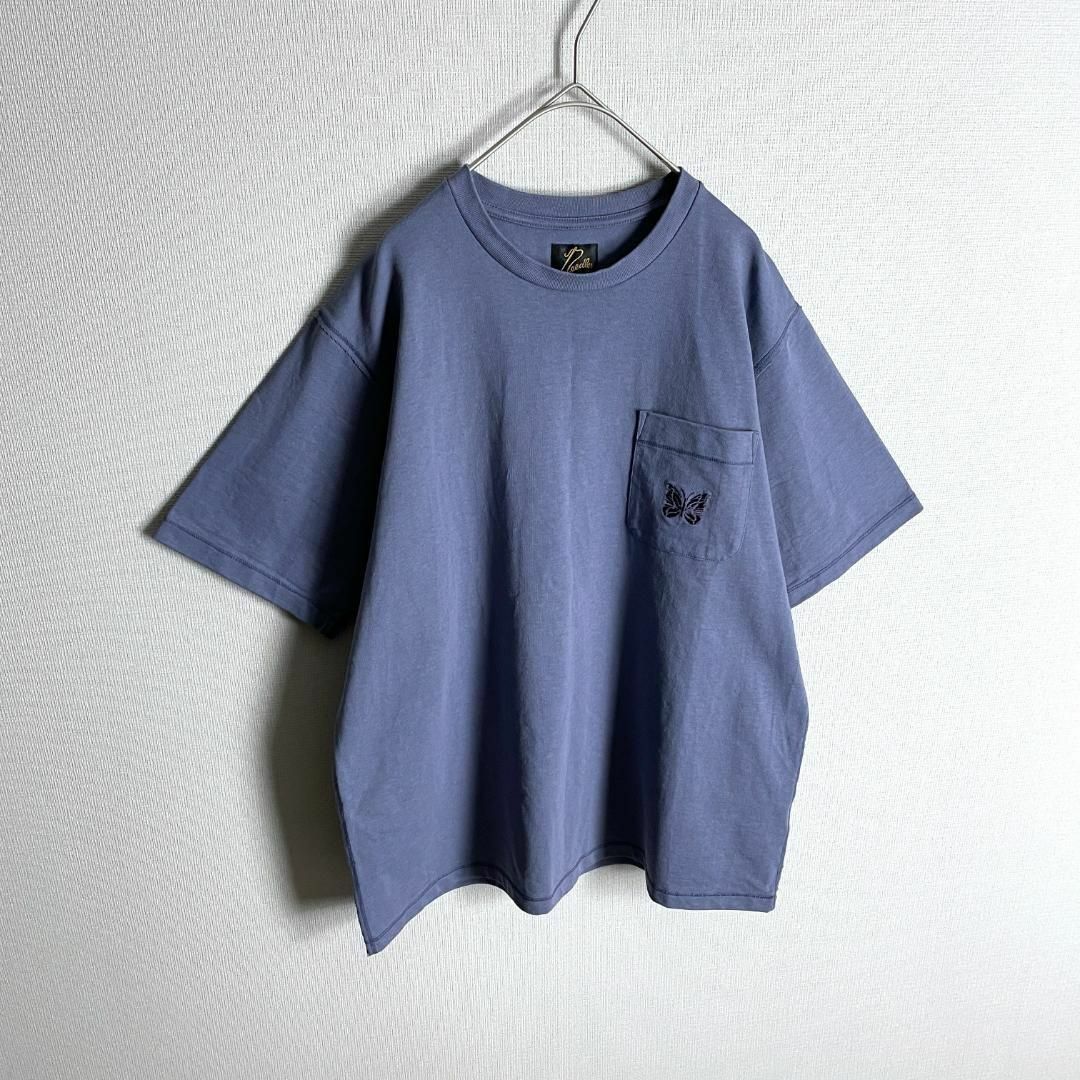 【パピヨン刺繍☆切りっぱなし】ニードルス ワンポイントロゴ ポケット Tシャツ