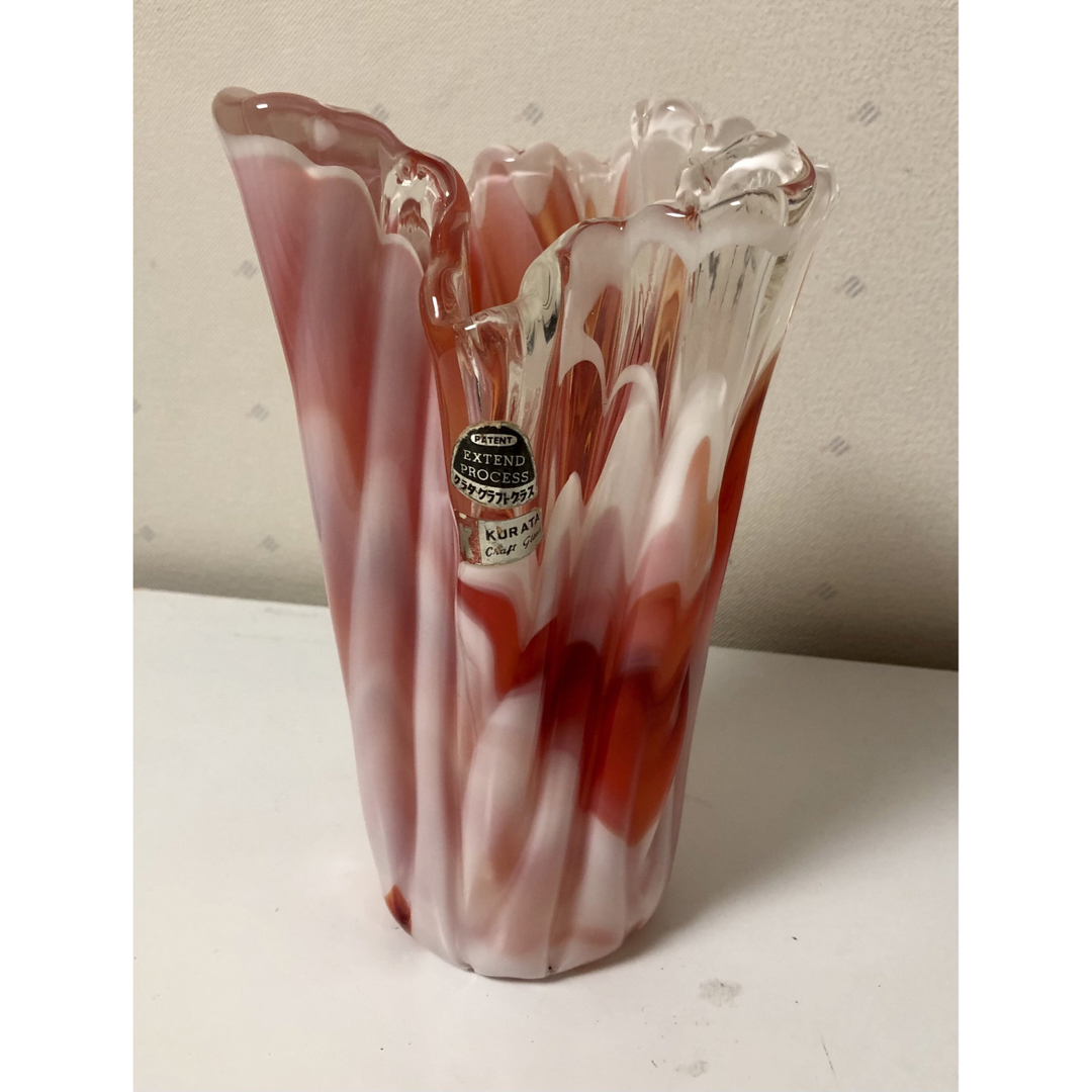 昭和レトロ フリルガラス花瓶 花瓶 ガラス花瓶 マーブル模様花瓶
