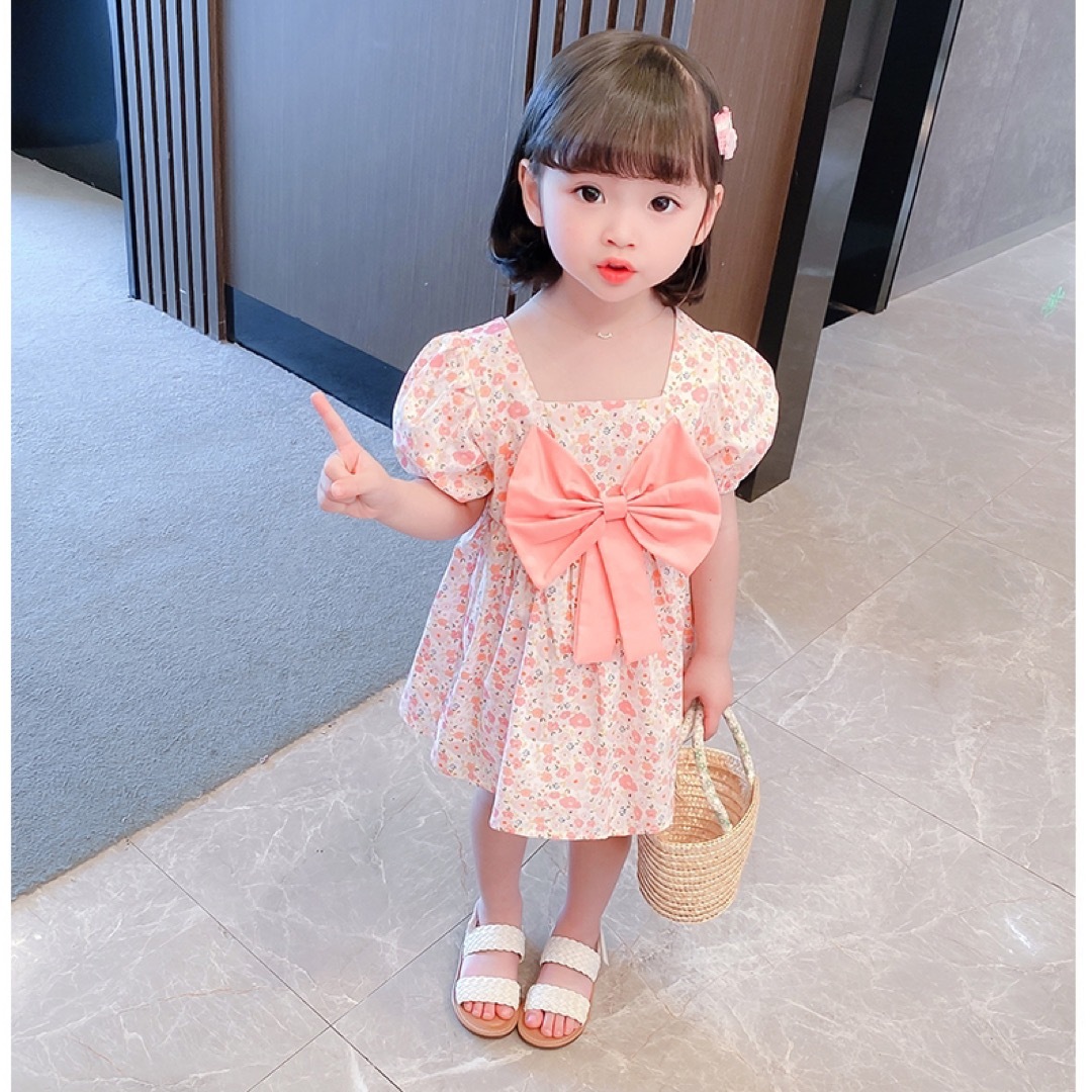 韓国子供服 花柄ワンピース ピンク キッズ/ベビー/マタニティのキッズ服女の子用(90cm~)(ワンピース)の商品写真