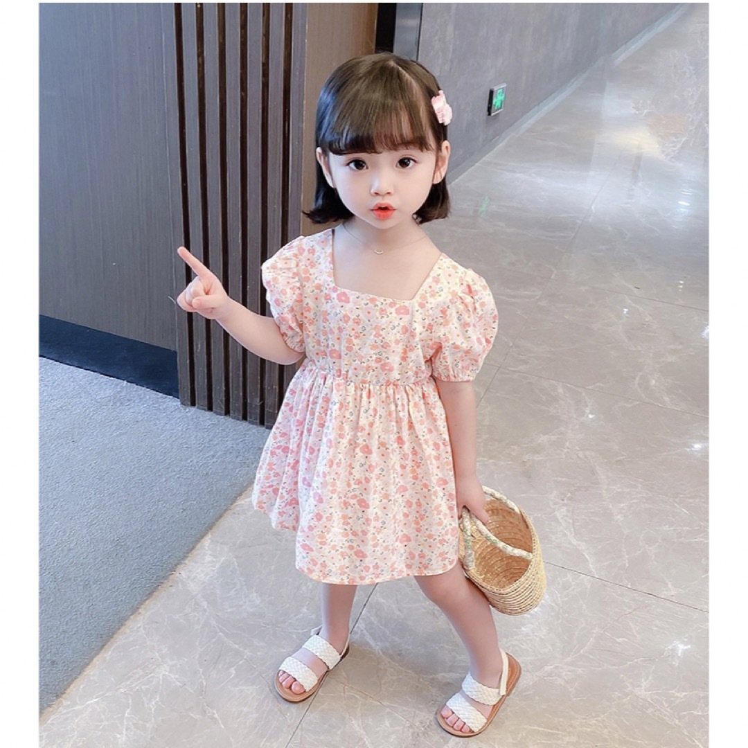 韓国子供服 花柄ワンピース ピンク キッズ/ベビー/マタニティのキッズ服女の子用(90cm~)(ワンピース)の商品写真