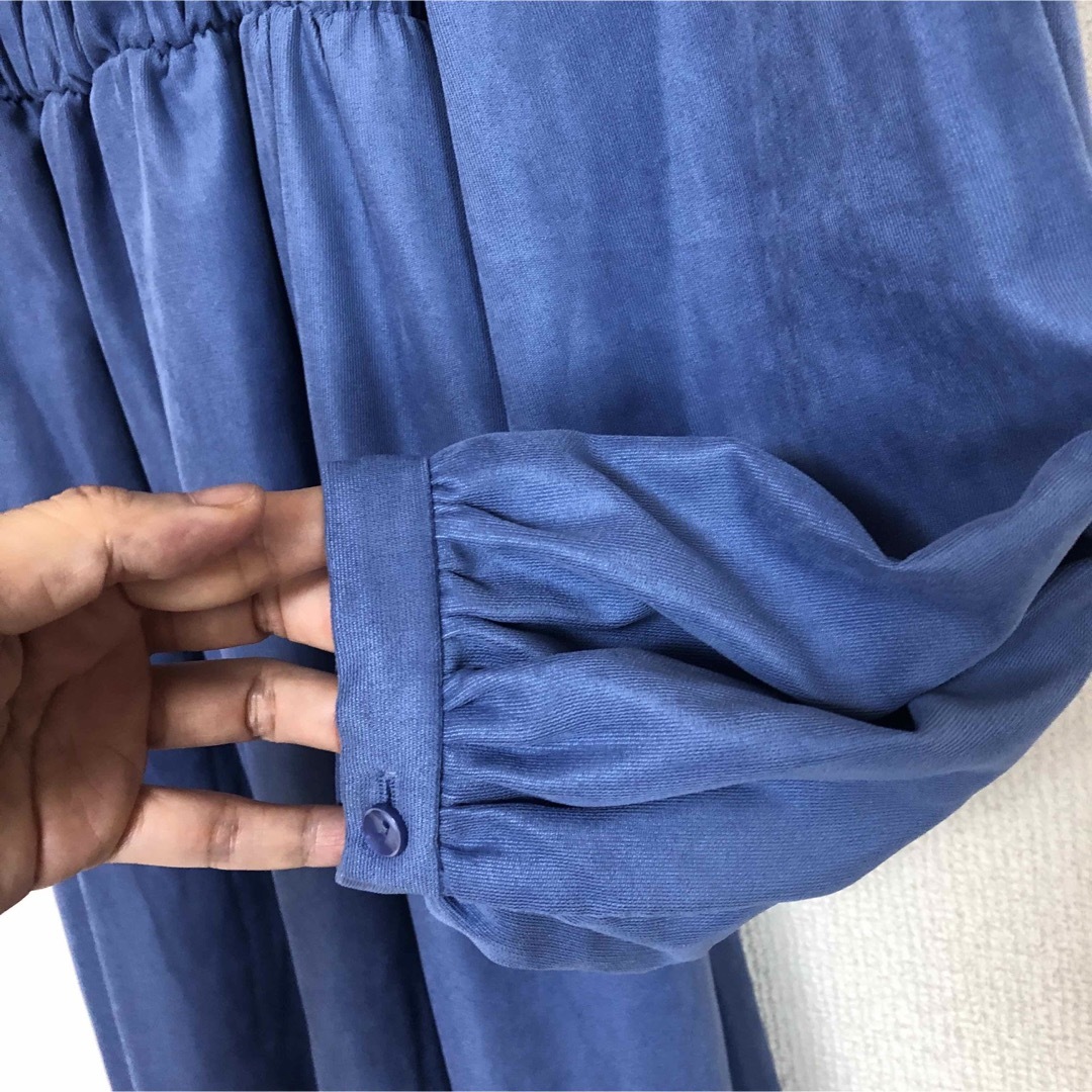 ブルー ドレス ワンピース 長袖 ふんわり レディースのワンピース(ロングワンピース/マキシワンピース)の商品写真