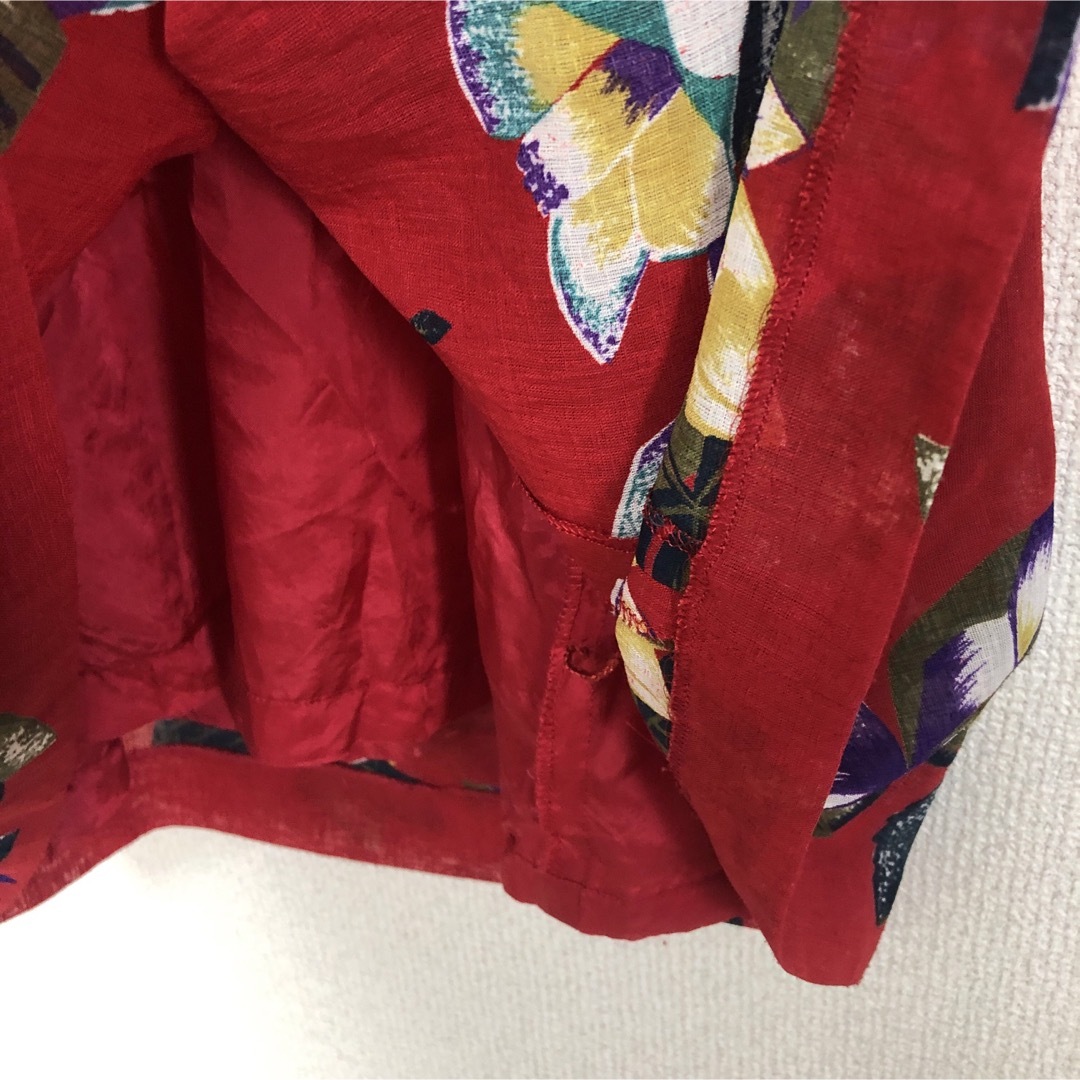  赤 レッド リゾート風 レトロ 花柄 ワンピース ドレス レディースのワンピース(ひざ丈ワンピース)の商品写真