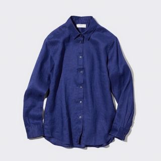 ユニクロ(UNIQLO)のUNIQLO プレミアムリネンシャツ　ブルーM(シャツ/ブラウス(長袖/七分))