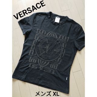 ヴェルサーチ(VERSACE)のVERSACE ヴェルサーチ ヴェルサス 半袖Tシャツ 透け柄 ロゴ入り黒 XL(Tシャツ/カットソー(半袖/袖なし))