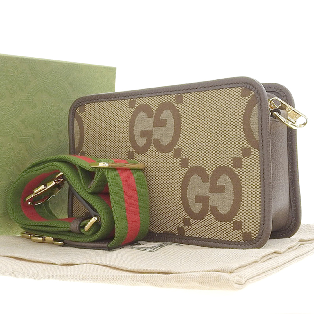 グッチ GUCCI ジャンボGGミニバッグ ショルダーバッグ キャンバス/レザー キャメル/エボニー 696075 美品 新入荷 GU0481