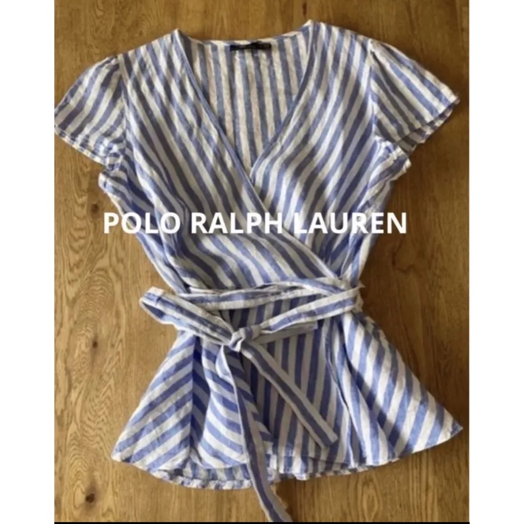 POLO RALPH LAUREN(ポロラルフローレン)のPOLO ラルフローレン　リネンシャツ　ラップシャツ　ストライプ　米国購入　新品 レディースのトップス(シャツ/ブラウス(半袖/袖なし))の商品写真