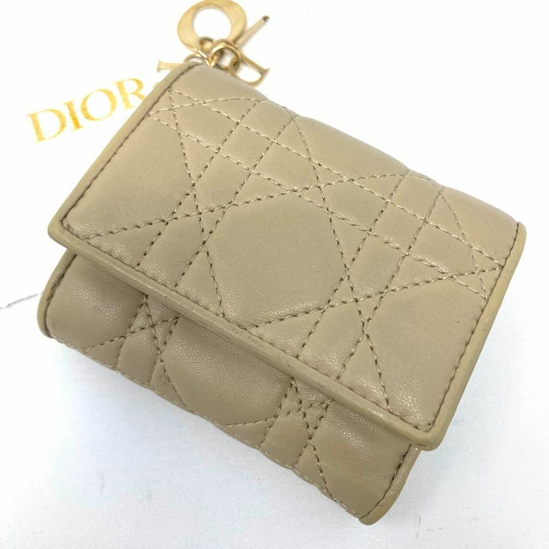 極美品 Dior レディディオール ロータスウォレット 財布 カナージュ レザー