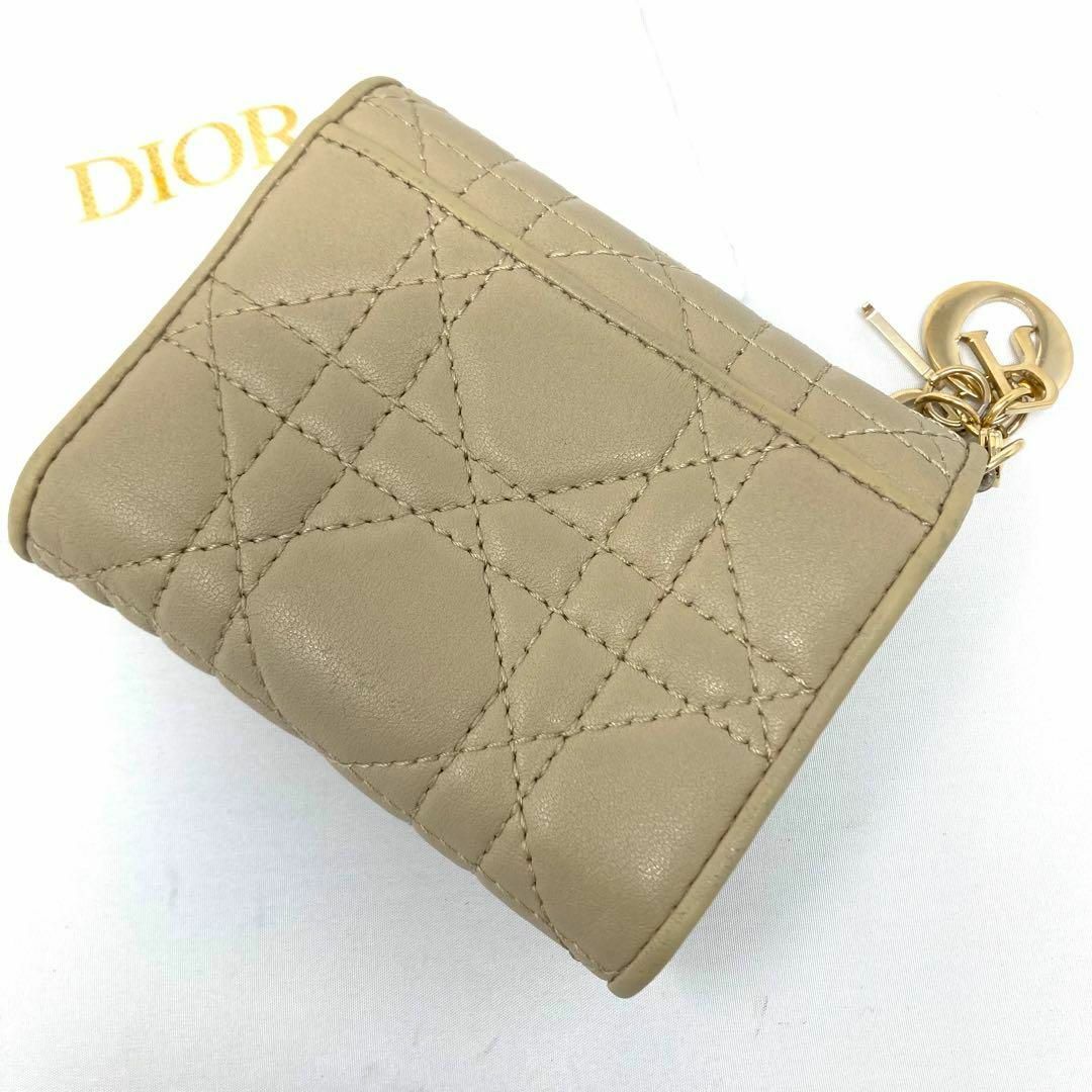 極美品 Dior レディディオール ロータスウォレット 財布 カナージュ レザー