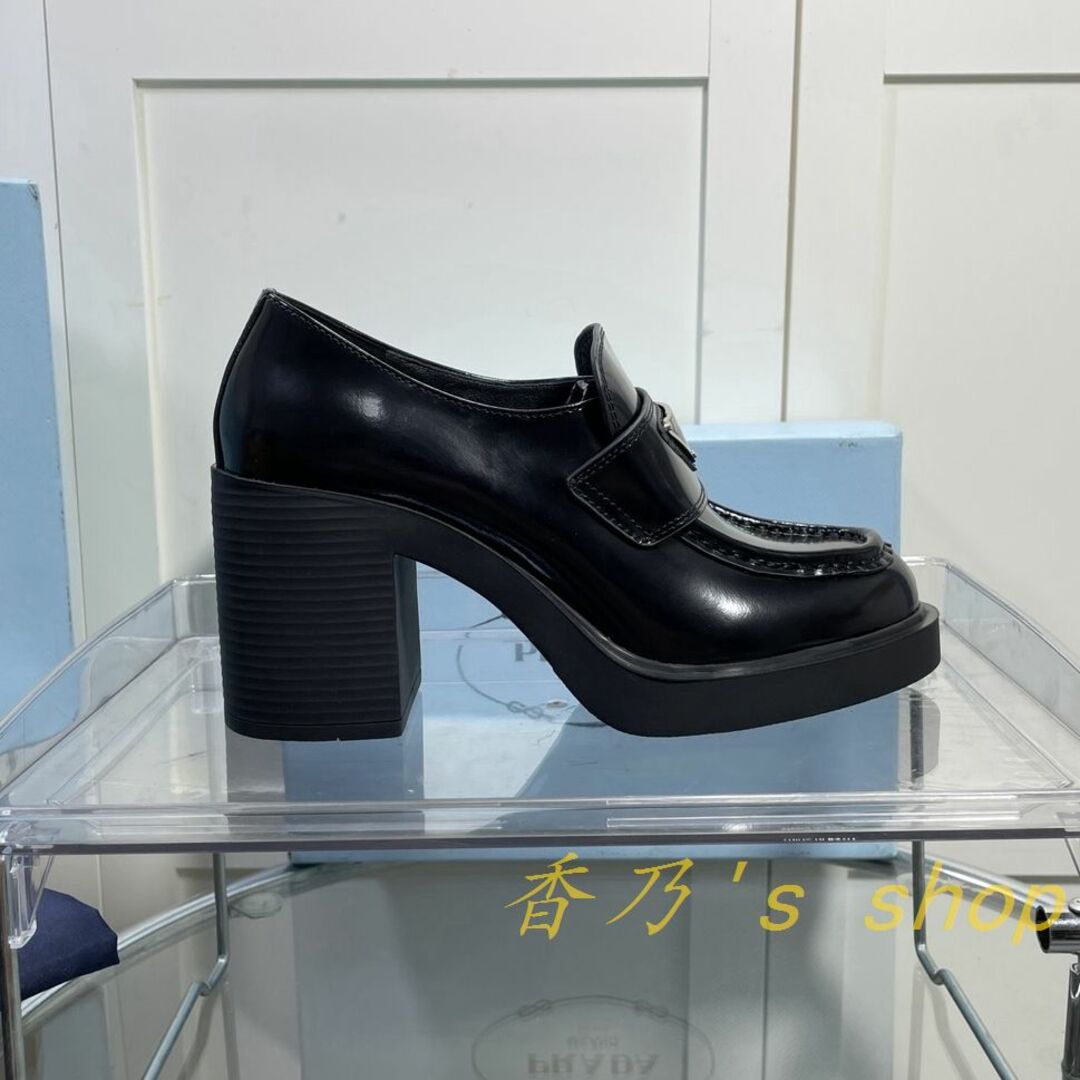 PRADAプラダ チョコレート ブラッシュドレザー ハイヒールローファー