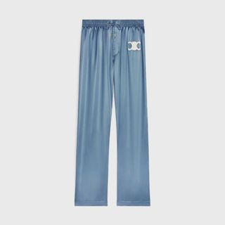 くすみ水色 美品 セリーヌCELINE ワイドタックパンツ