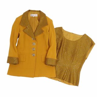 美品 Vintage クリスチャンディオール Christian Dior アンサンブル テーラードジャケット ブラウス ウール 総柄 レディース 9(M相当) オレンジ/ブラウン