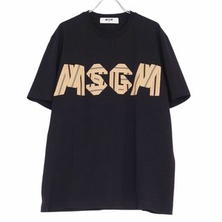 エムエスジイエム(MSGM)の美品 エムエスジーエム MSGM Tシャツ カットソー ロゴ コットン トップス メンズ イタリア製 M ブラック(Tシャツ/カットソー(半袖/袖なし))