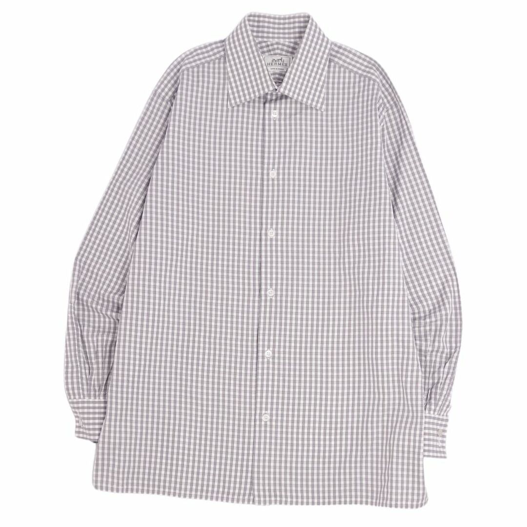 美品 エルメス HERMES シャツ ロングスリーブ チェック セリエ 美品 エルメス HERMES シャツ ロングスリーブ チェック セリエ