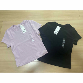 ユニクロ(UNIQLO)のユニクロ　ミニT（半袖）　新品未使用タグ付き　黒　BLACK　ピンク　PINK(Tシャツ(半袖/袖なし))