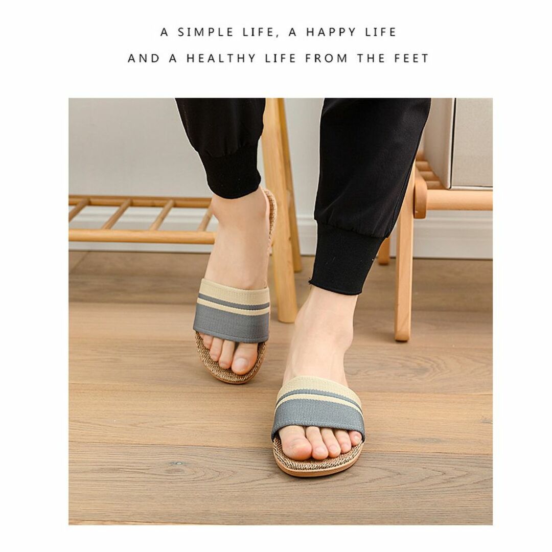 ルーム スリッパ 室内 ボーダー柄 麻 リネン サンダル 涼しい 蒸れない 春夏 メンズの靴/シューズ(サンダル)の商品写真