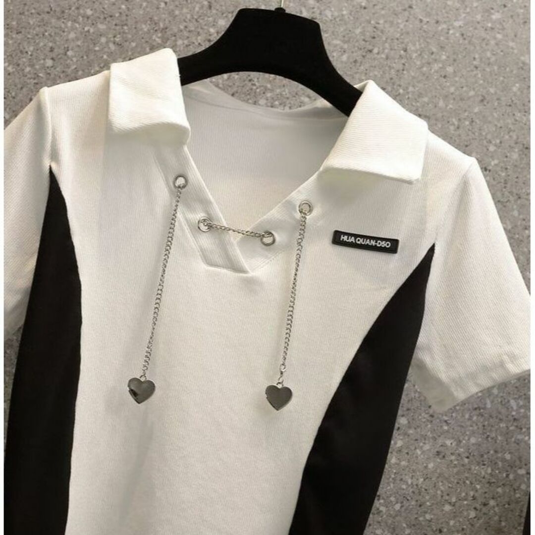 バイカラーポロシャツ　ブラック レディースのトップス(Tシャツ(半袖/袖なし))の商品写真