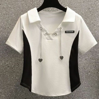 バイカラーポロシャツ　ブラック(Tシャツ(半袖/袖なし))