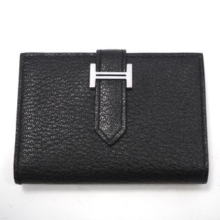 Th937802 エルメス カードケース ベアン ユニセックス バッファロー/水牛 ブラック シルバー金具 名刺入れ HERMES 超美品・