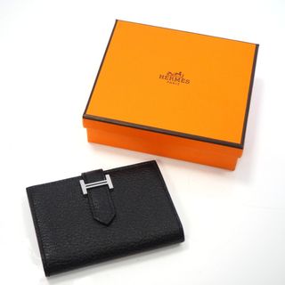 Th937802 エルメス カードケース ベアン ユニセックス バッファロー/水牛 ブラック シルバー金具 名刺入れ HERMES 超美品・