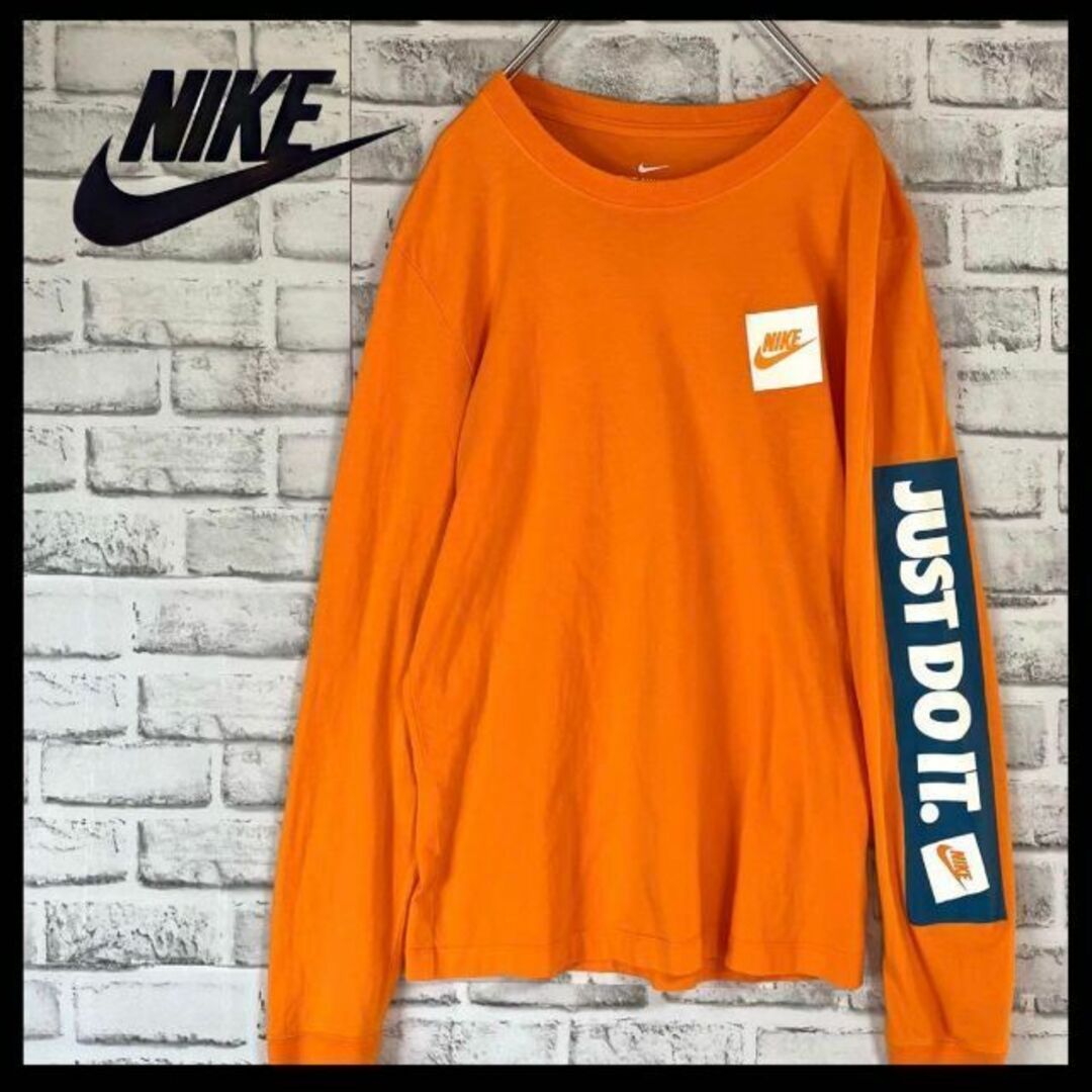 NIKE(ナイキ)の【希少レア】NIKE⭐︎そでロゴ長袖カットソー　オレンジ　そでリブ　おしゃれ メンズのトップス(Tシャツ/カットソー(七分/長袖))の商品写真