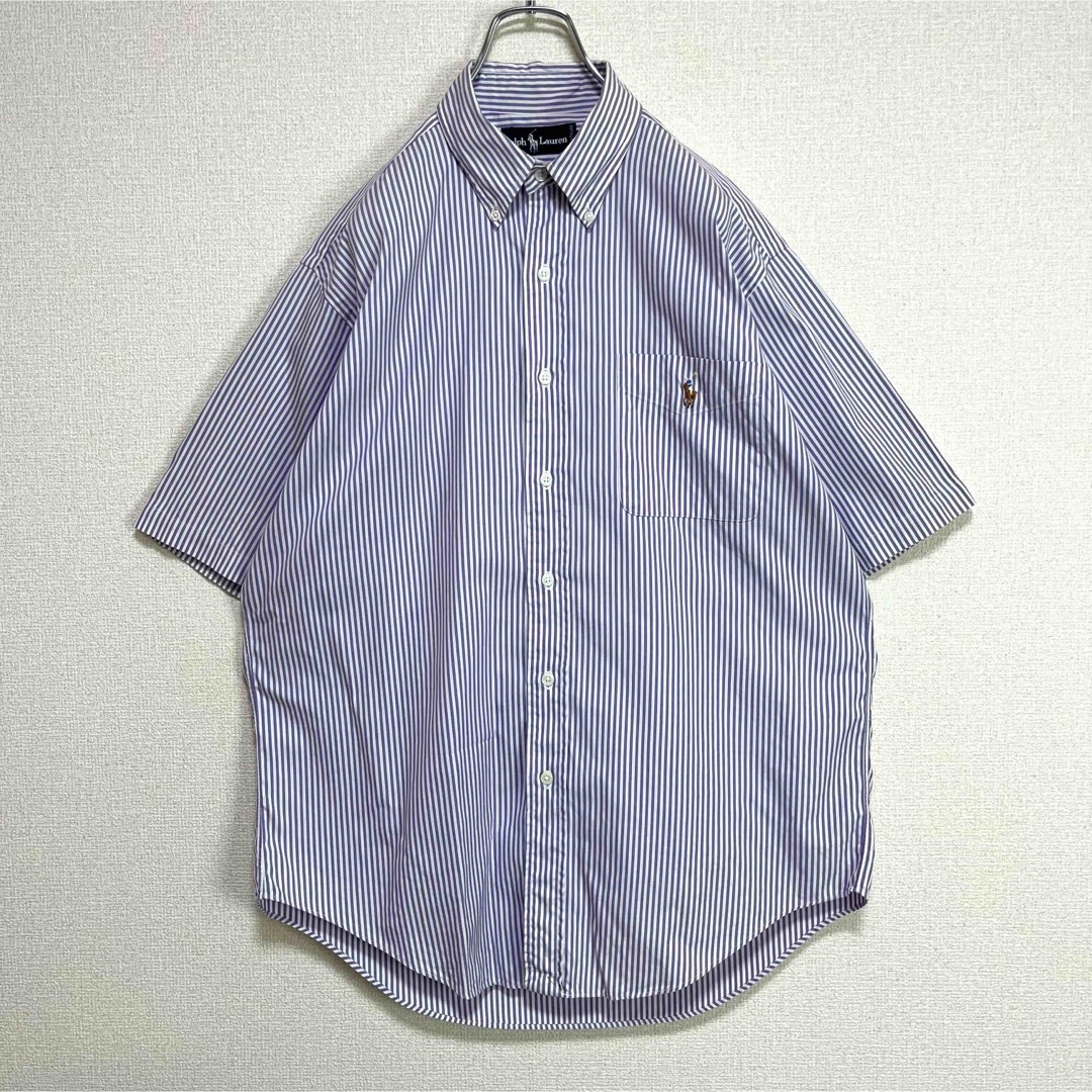 ラルフローレンラルフローレン BDシャツ 半袖 パープルストライプ 胸ポケット マルチポニー