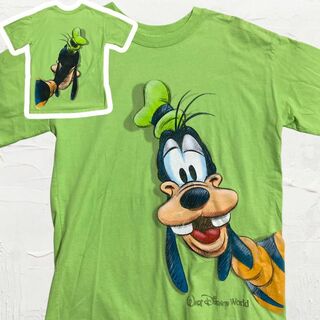 ディズニー(Disney)のLLQ  Tシャツ ビンテージ 古着 黄緑 ディズニー　グーフィー　両面プリント(Tシャツ/カットソー(半袖/袖なし))