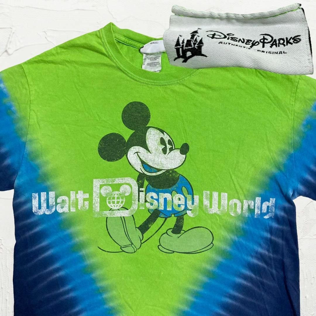 Disney - LOG Tシャツ 古着 緑 青 タイダイ柄 ディズニー ミッキー