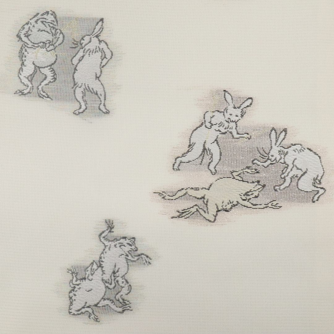 《新品◆夏帯◆名古屋帯■西陣*沢本織物■鳥獣戯画■白◆正絹着物◆NS6-27》
