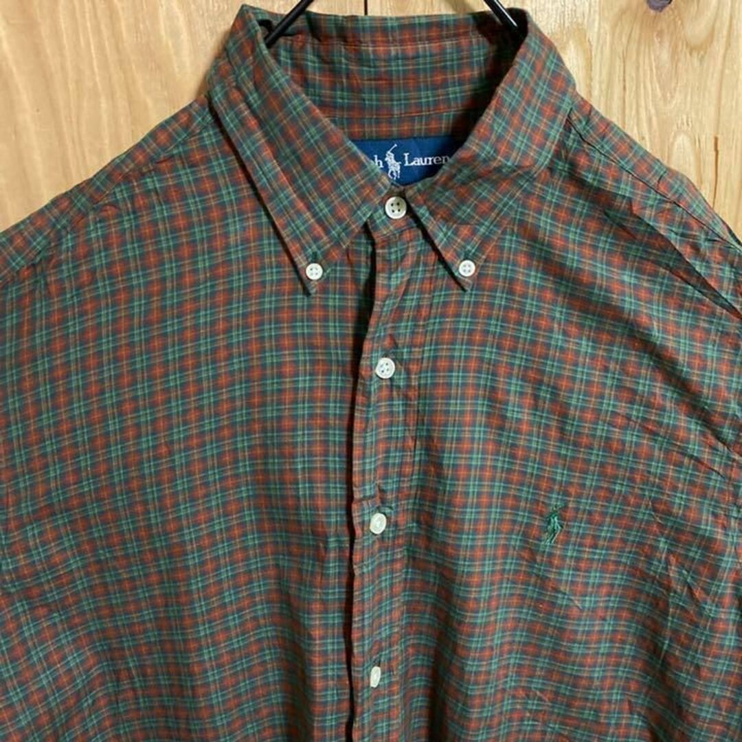 ラルフローレン USA 90s ボタンダウン チェック柄 長袖 シャツ 緑