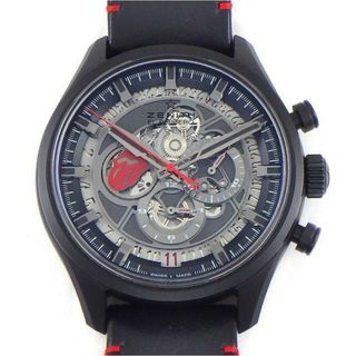 ゼニス(ZENITH)のゼニス ZENITH 腕時計 エル プリメロ トリビュート ザ ローリング ストーンズ 49.2521.400/98.C755 世界250本限定 カレンダー クロノグラフ スモールセコンド 裏スケ スケルトン文字盤 ブラック セラミック ブラック カーフレザーベルト 黒 自動巻き 【中古】(腕時計(アナログ))