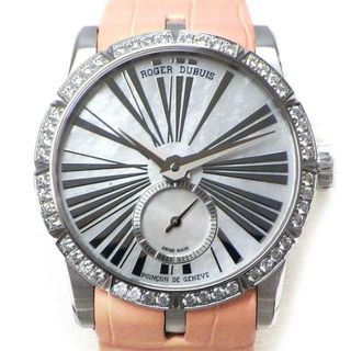 ロジェ・デュブイ ROGER DUBUIS 腕時計 エクスカリバー36 DBEX0503 ダイヤベゼル 計1.00ct ホワイトシェル文字盤 白 スモールセコンド 裏スケ SS ピンク クロコダイルレザーベルト 自動巻き 【箱・保付き】