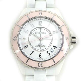 シャネル(CHANEL)の シャネル CHANEL 腕時計 J12 H4468 世界1200本限定モデル ソフトピンク ホワイト文字盤 白 カレンダー SS ホワイト セラミック 自動巻き 【中古】(腕時計)