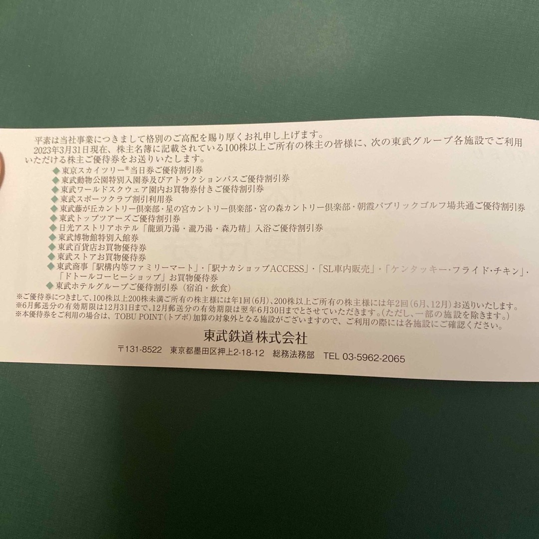 東武鉄道 株主優待券冊子 1冊 東武動物公園 他 - 施設利用券