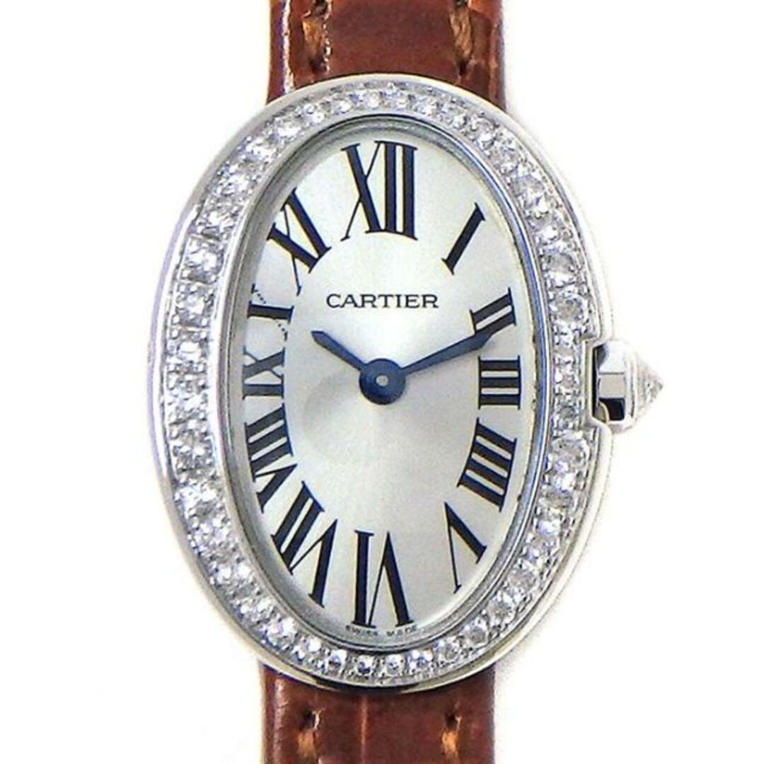 カルティエ Cartier 腕時計 ミニベニュワール WB520027 ダイヤモンド ベゼル/リューズ オーバル シルバー サンレイ 文字盤 K18WG ブラウン アリゲーター レザー ベルト クオーツアナログ