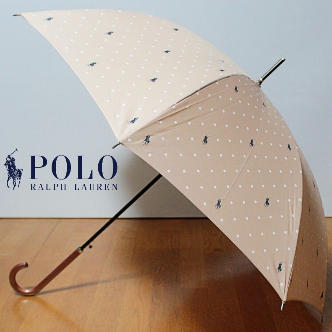 POLO RALPH LAUREN - 新品 ポロラルフローレン ポニー＆水玉柄 ワンタッチジャンプ傘 ピンクベージュ系