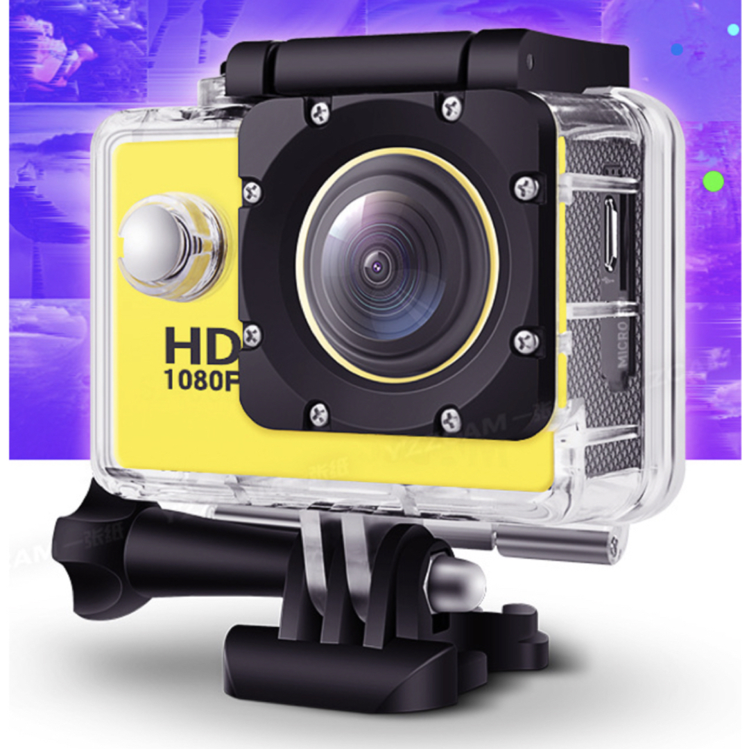 アクションカメラ 運動カメラ ハイビジョン 防水 ミニ知能 4K 黄色 イエロー スマホ/家電/カメラのカメラ(ビデオカメラ)の商品写真