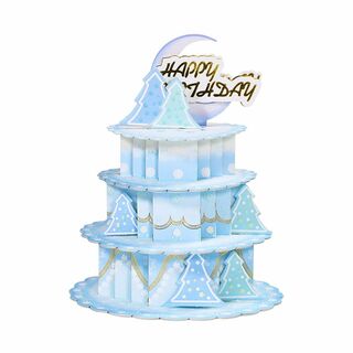 【色: 青】カラフルなケーキ3Dポップアップグリーティングカードお誕生日おめでと(その他)