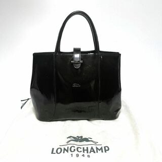 ロンシャン(LONGCHAMP)のロンシャン ハンドバッグ 2way ロゴ ボタン 専用袋付き ブラック エナメル(ハンドバッグ)