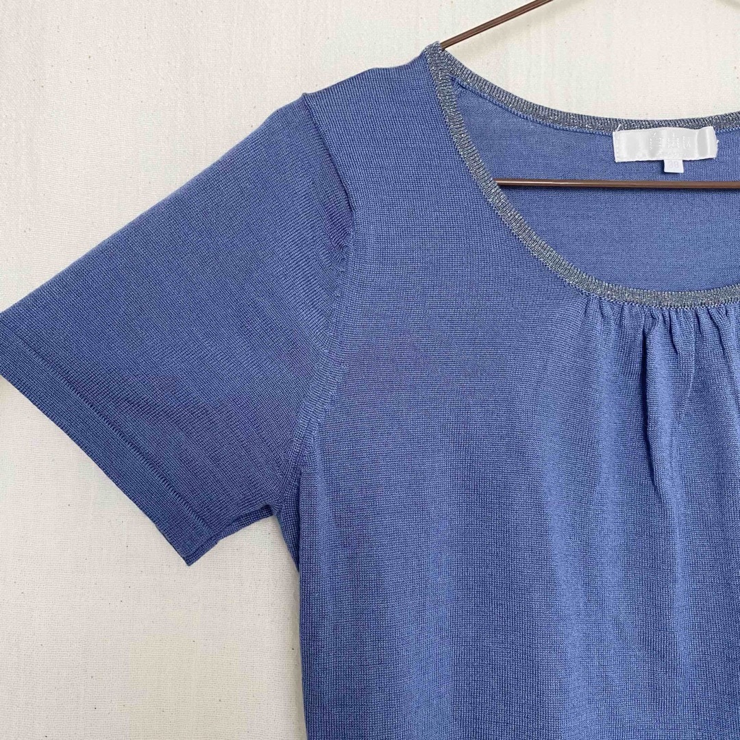 自由区(ジユウク)の自由区　ブルー系　半袖　薄手　ニット　トップス　サイズ38 レディースのトップス(ニット/セーター)の商品写真